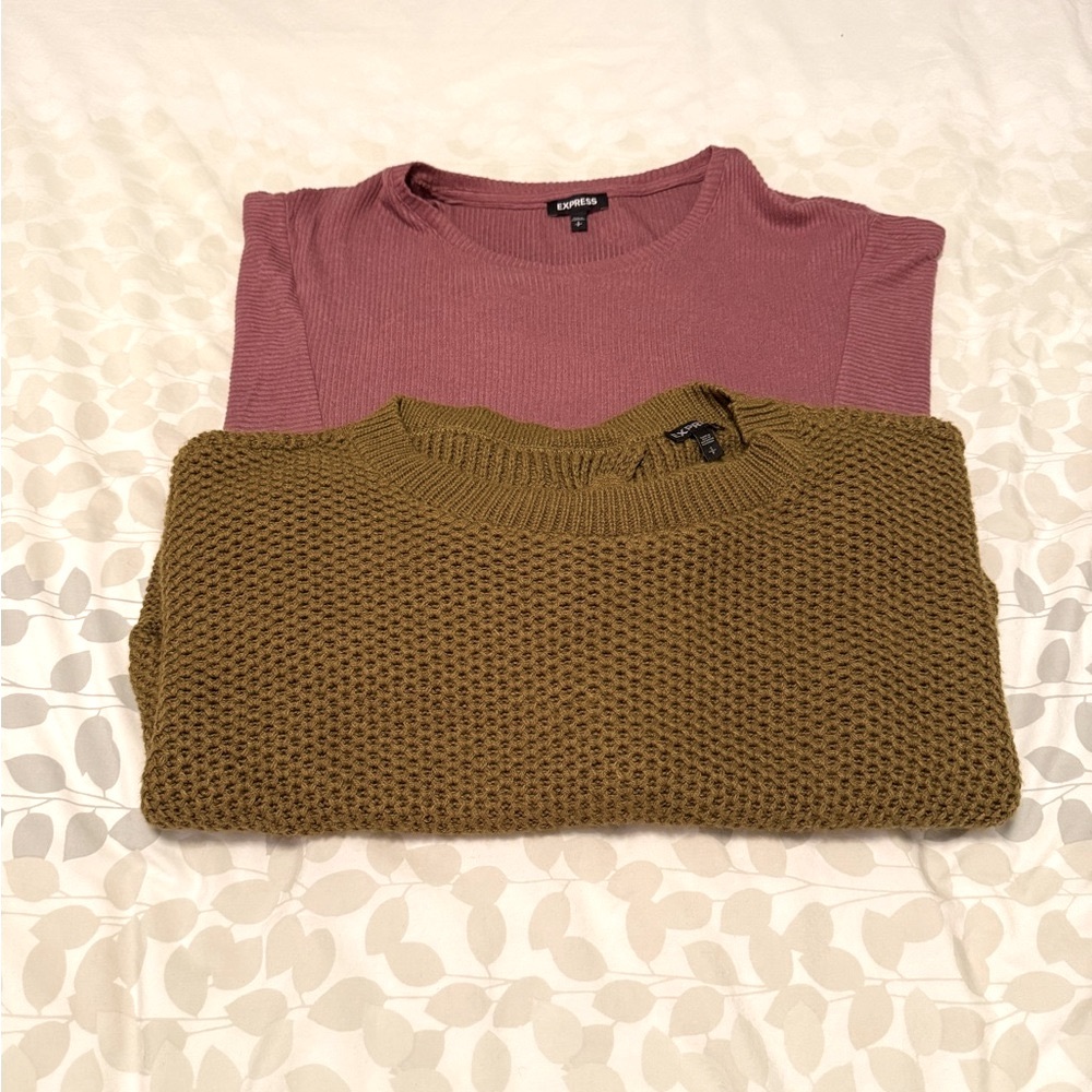 Express Olive and Mauve Crewneck Sweater Set